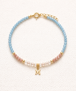 Pulsera plata de ley chapada piedras e inicial