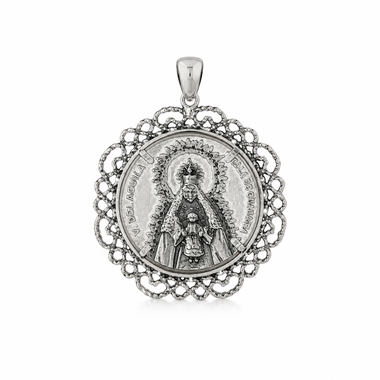 Colgante Virgen del Águila plata de ley con filigrana