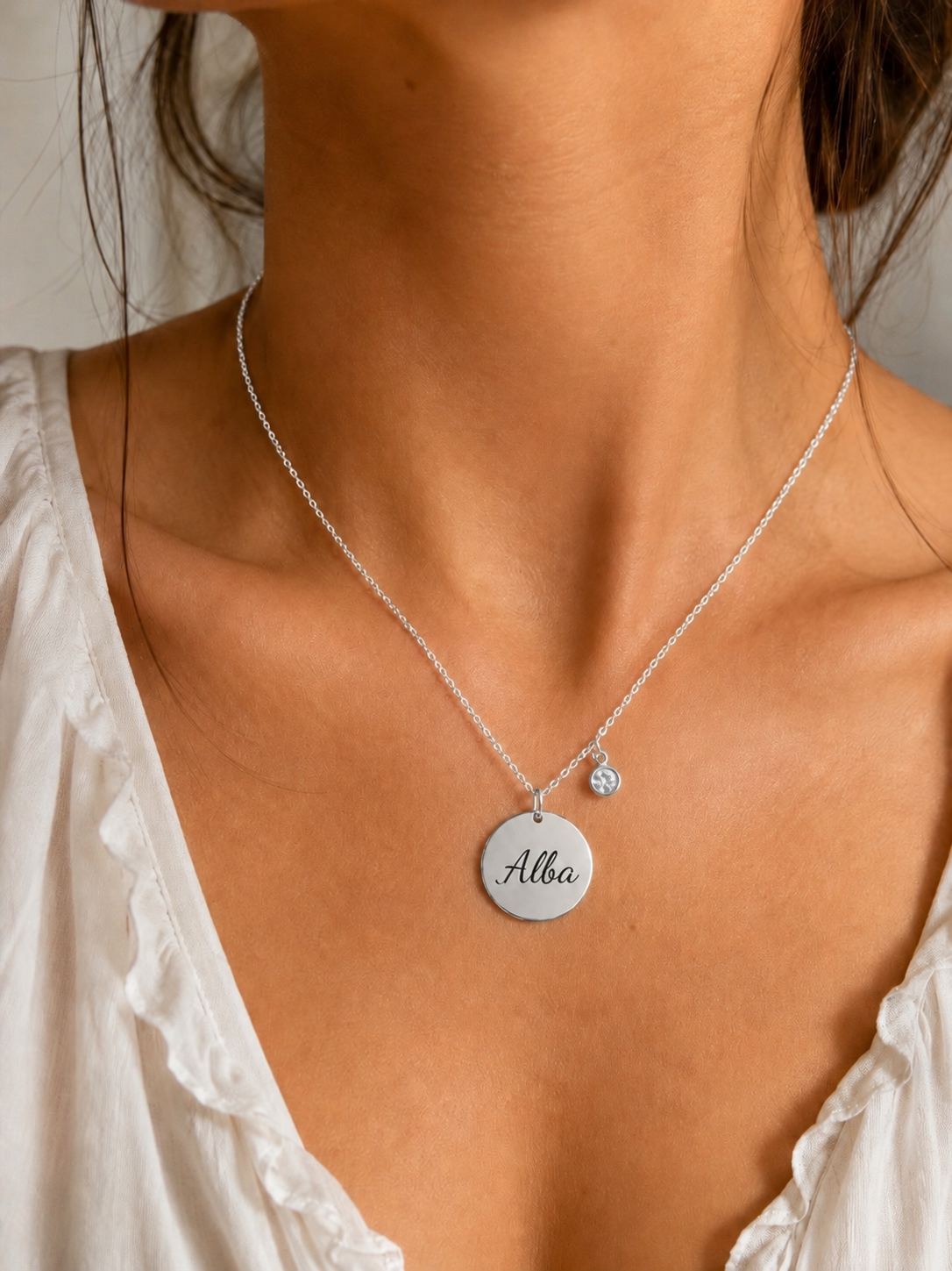 Gargantilla plata medalla circonita personalizada
