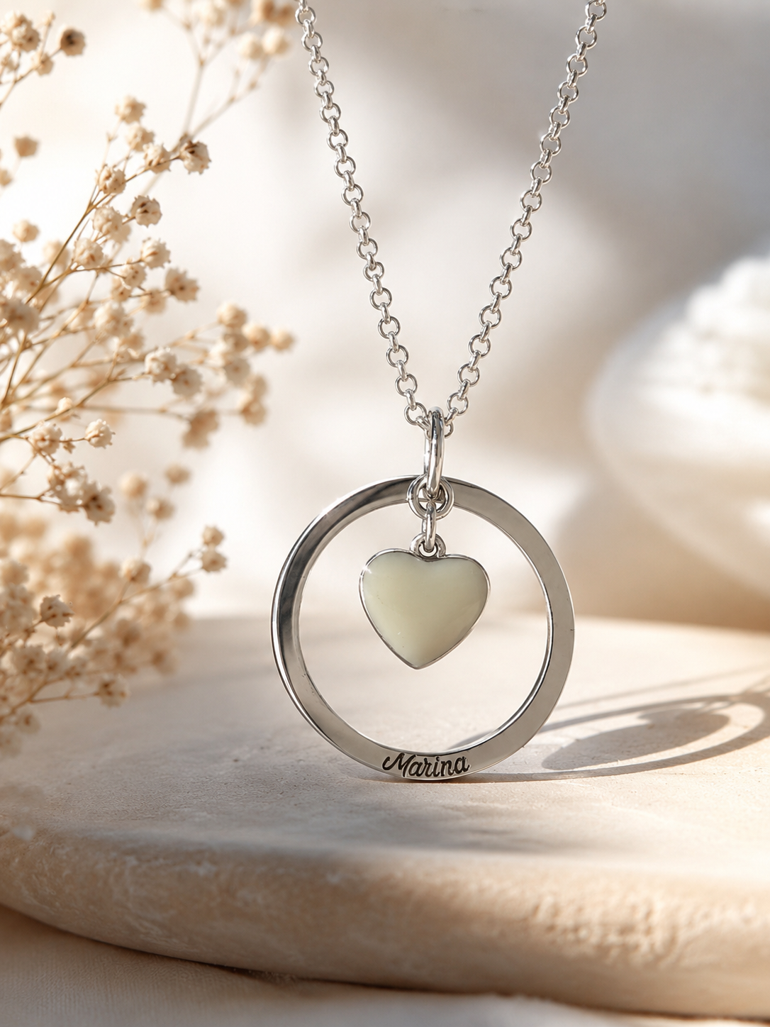 Gargantilla plata aro corazon leche materna