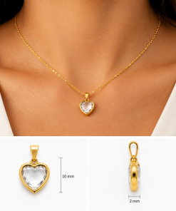 Colgante corazón plano de oro 18K circonita 10 mm