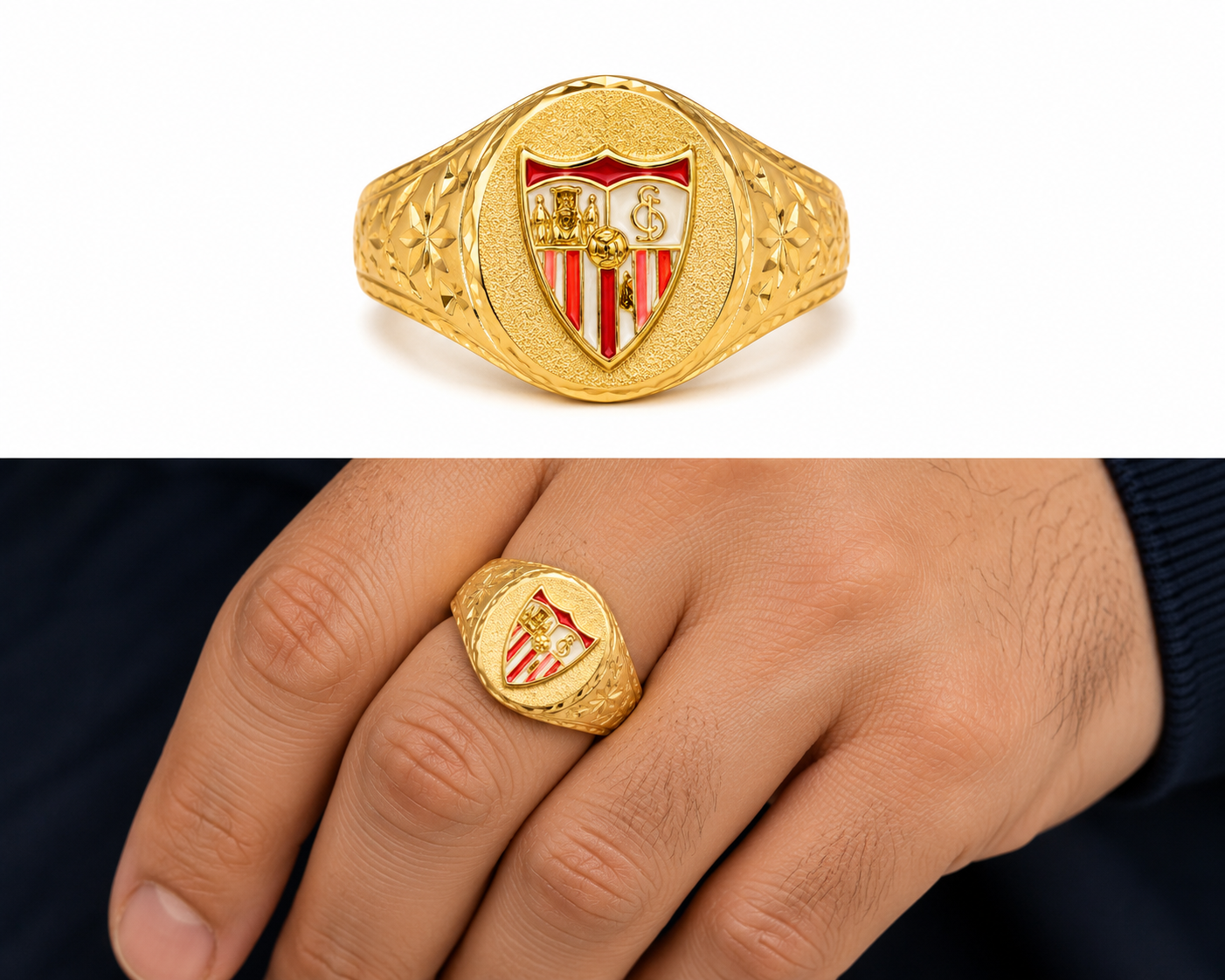 Sello oro 18k labrado sevilla fc color