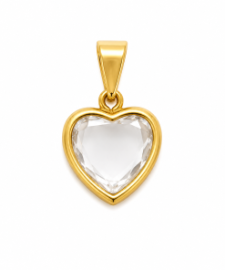 Colgante corazón plano de oro 18K circonita 10 mm