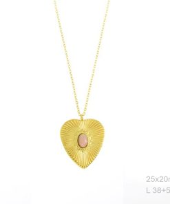 Gargantilla Corazón Piedra Rosa ACERO