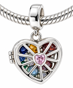 charm plata corazon piedras de colores