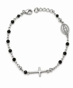Pulsera rosario plata de ley piedras negras