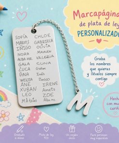 Marcapáginas de plata de ley personalizado con inicial